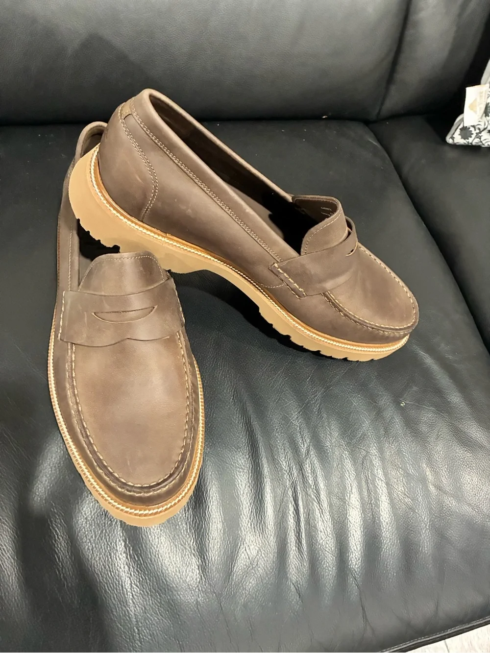 Men's Brown Leather Penny Loafers with Lug Sole